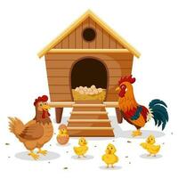 Illustration Of Rooster Chicken And Chicks. Vector illustration