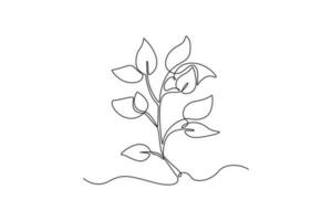 Single one line drawing plants and herbs concept. Continuous line draw design graphic vector illustration.