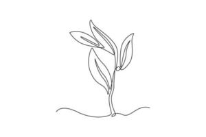 Single one line drawing plants and herbs concept. Continuous line draw design graphic vector illustration.