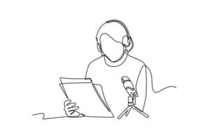 Single one line drawing podcast concept. Continuous line draw design graphic vector illustration.