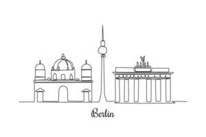 Single one line drawing Berlin skyline, German. City concept. Continuous line draw design graphic vector illustration.