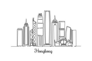 Single one line drawing Hongkong skyline. City concept. Continuous line draw design graphic vector illustration.