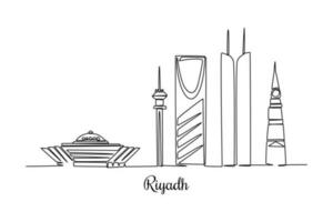 Single one line drawing Riyadh skyline. City concept. Continuous line draw design graphic vector illustration.