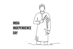 Continuous one line drawing 15th August India Happy Independence Day concept. Single line draw design vector graphic illustration.