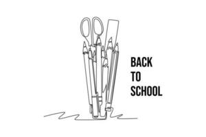 Continuous one line drawing Back to school concept. Single line draw design vector graphic illustration.