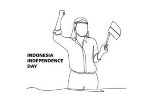 Single one line drawing 17th August Indonesia Happy Independence Day. Continuous line draw design graphic vector illustration.