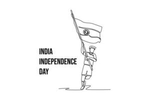 Continuous one line drawing 15th August India Happy Independence Day concept. Single line draw design vector graphic illustration.