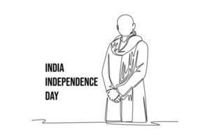 Continuous one line drawing 15th August India Happy Independence Day concept. Single line draw design vector graphic illustration.