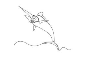 Single one line drawing Fish and wild marine animals concept. Continuous line draw design graphic vector illustration.