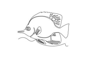 Single one line drawing Fish and wild marine animals concept. Continuous line draw design graphic vector illustration.