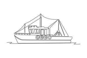 Continuous one line drawing Ocean travel transportation concept. Single line draw design vector graphic illustration.