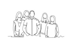 Continuous one line drawing concept of a crowd of happy people outdoors. Single line draw design vector graphic illustration.