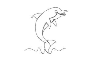 Single one line drawing Fish and wild marine animals concept. Continuous line draw design graphic vector illustration.