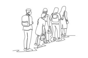 Continuous one line drawing concept of a crowd of happy people outdoors. Single line draw design vector graphic illustration.