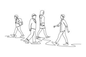 Continuous one line drawing concept of a crowd of happy people outdoors. Single line draw design vector graphic illustration.