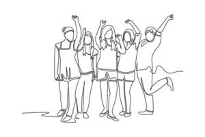 Continuous one line drawing concept of a crowd of happy people outdoors. Single line draw design vector graphic illustration.