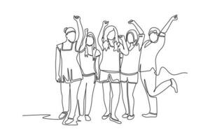 Continuous one line drawing concept of a crowd of happy people outdoors. Single line draw design vector graphic illustration.