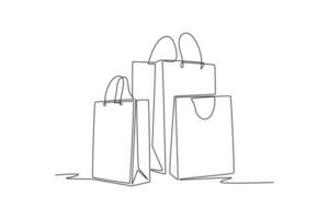 Single one line drawing Shopping bags and baskets concept. Continuous line draw design graphic vector illustration.