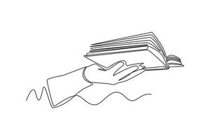 Single one line drawing Books and reading concept. Continuous line draw design graphic vector illustration.