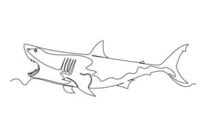 Single one line drawing Fish and wild marine animals concept. Continuous line draw design graphic vector illustration.