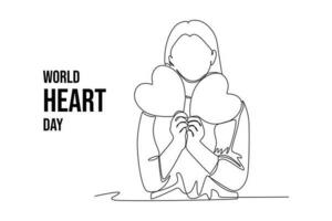 Continuous one line drawing World Heart Day concept. Single line draw design vector graphic illustration.