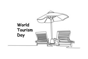 Single one line drawing World tourism day concept. Continuous line draw design graphic vector illustration.