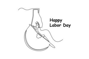 Continuous one line drawing Labor Day concept. Single line draw design vector graphic illustration.