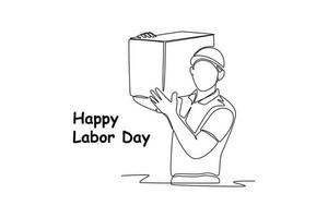 Continuous one line drawing Labor Day concept. Single line draw design vector graphic illustration.