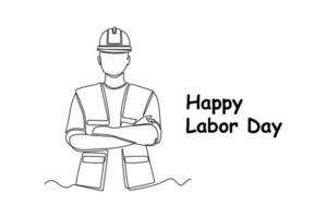 Continuous one line drawing Labor Day concept. Single line draw design vector graphic illustration.