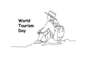 Single one line drawing World tourism day concept. Continuous line draw design graphic vector illustration.