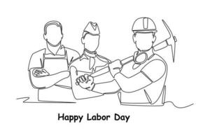 Continuous one line drawing Labor Day concept. Single line draw design vector graphic illustration.