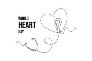 Continuous one line drawing World Heart Day concept. Single line draw design vector graphic illustration.