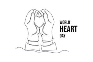 Continuous one line drawing World Heart Day concept. Single line draw design vector graphic illustration.