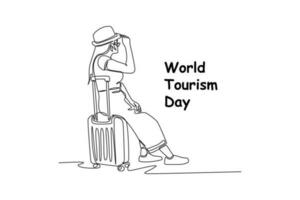 Single one line drawing World tourism day concept. Continuous line draw design graphic vector illustration.