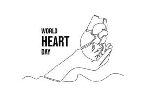 Continuous one line drawing World Heart Day concept. Single line draw design vector graphic illustration.