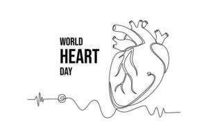 Continuous one line drawing World Heart Day concept. Single line draw design vector graphic illustration.