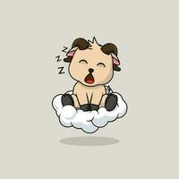 Vector cute baby goat cartoon sleeping on the cloud icon illustration.