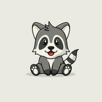 Vector cute baby racoon cartoon sitting icon illustration.
