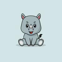 Vector cute baby rhino cartoon sitting icon illustration.