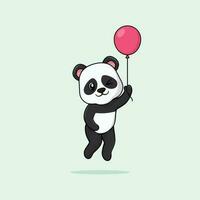 Vector cute baby panda cartoon floating holding ballon icon illustration.