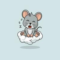 Vector cute baby mouse cartoon sleeping on the cloud icon illustration.