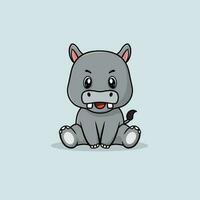 Vector cute baby hippopotamus cartoon sitting icon illustration.