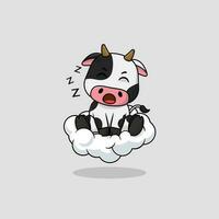 Vector cute baby cow cartoon sleeping on the cloud icon illustration.