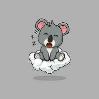 Vector cute baby koala cartoon sleeping on the cloud icon illustration.