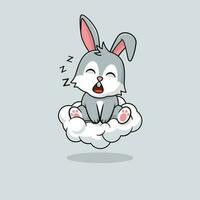 Vector cute baby rabbit cartoon sleeping on the cloud icon illustration.