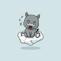 Vector cute baby hippo cartoon sleeping on the cloud icon illustration.