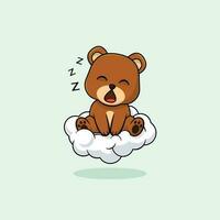 Vector cute baby bear cartoon sleeping on the cloud icon illustration.