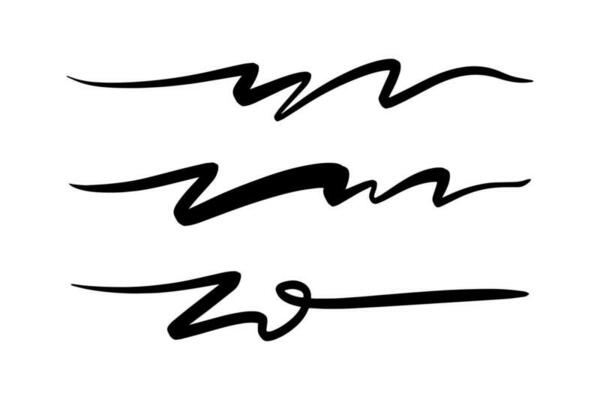 strokes, underlines, highlighter marker strokes, wave brush marks.