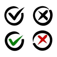 Tick and cross  signs. Checkmark OK and X icons. vector