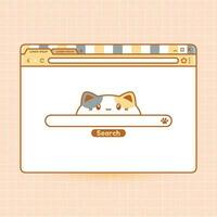 cute cat browser element with search engine interface bar template vector